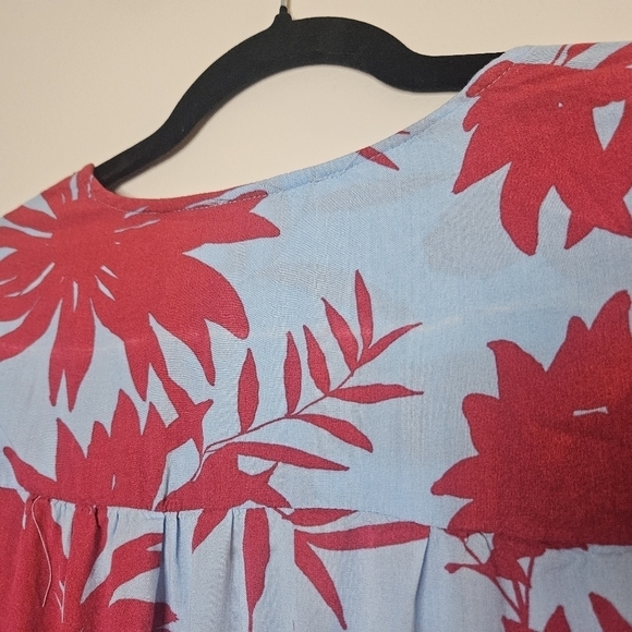 0069 Abel the Label Dress Tropical Blue Pink Floral High Low Midi Flounce XS - Picture 13 of 15